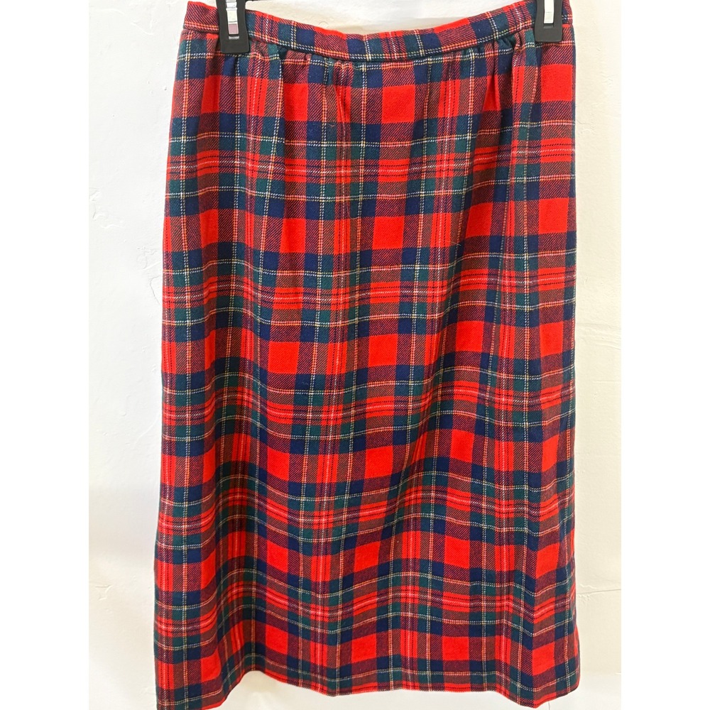 Vintage Pendleton Royal Stewart Tartan Plaid Wool Midi Skirt Red Size 12